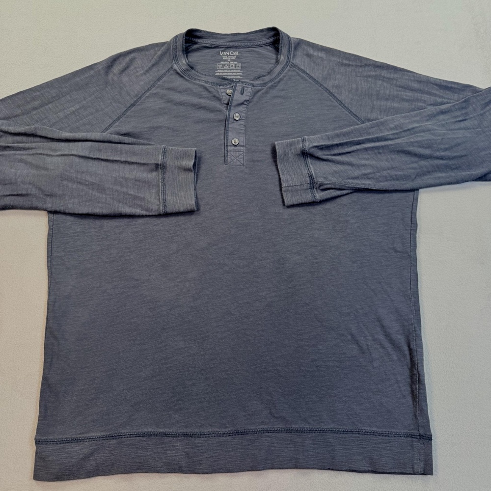 Vince Henley Shirt Mens XL Blue 100% Cotton Jersey Long Sleeve Soft Tee Peru
